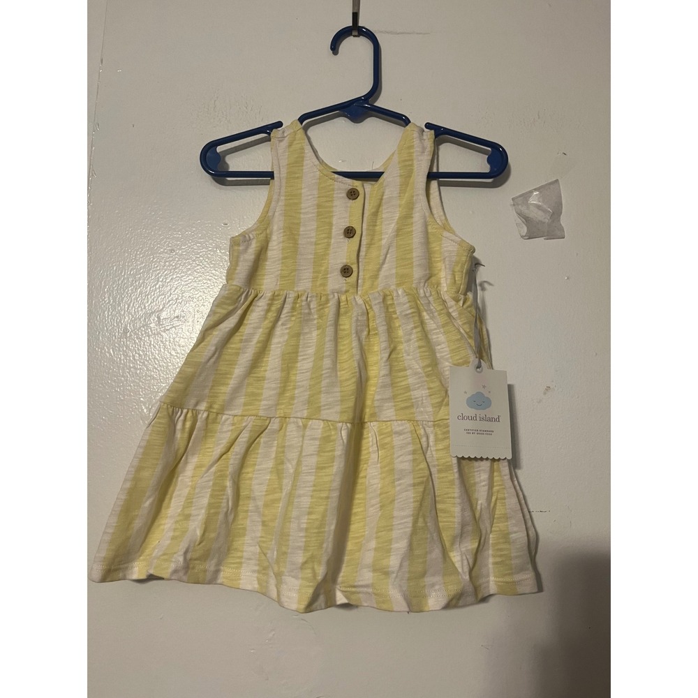 Cloud Island Baby Girl Yellow White Striped Tiered Dress & Diaper Cover 12M NEW